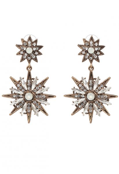 Metal Star Rhinestone Drop Earrings