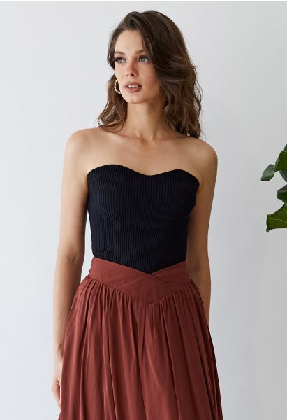 Rib Knit Bustier Tube Top in Black