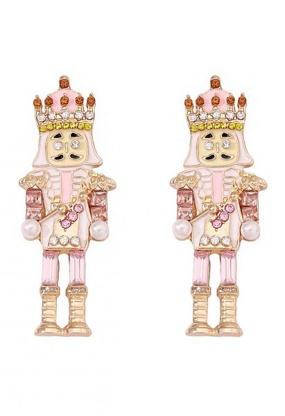 Cute Nutcracker Rhinestone Oil Spill Earrings