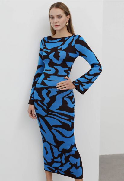 Graphic Print Fitted Knit Maxi Dress