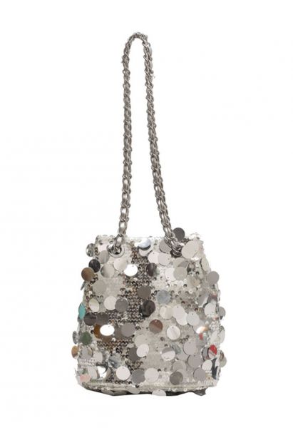 Full Sequin Sparkle Bucket Bag in Silver