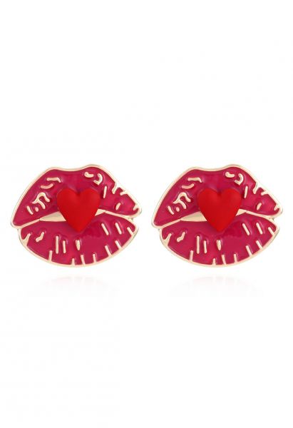 Flaming Lip Heart Earrings in Red