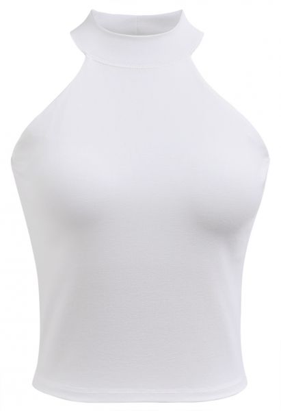 Solid Halter Neck Crop Top in White