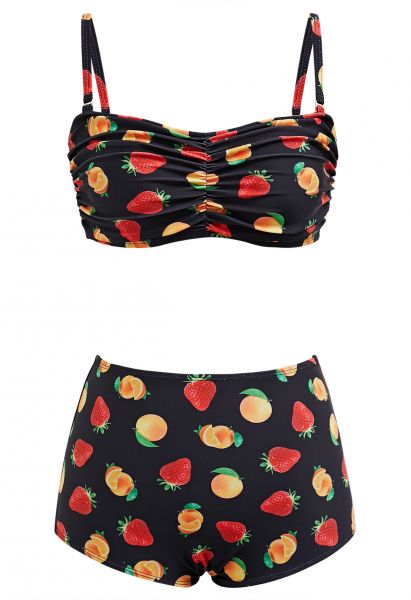 Fruit Print Bikini Set in Black