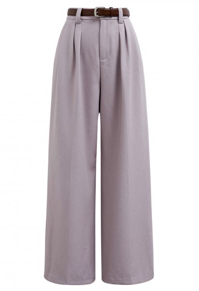Faux Leather Belt Straight-Leg Pants in Lilac