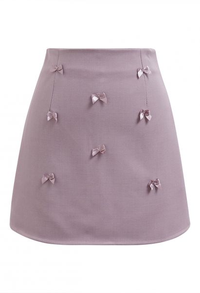 Little Bows Adorned Mini Skirt in Mauve