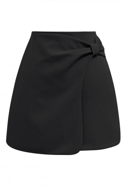 Graceful Bowknot Flap Mini Skirt in Black