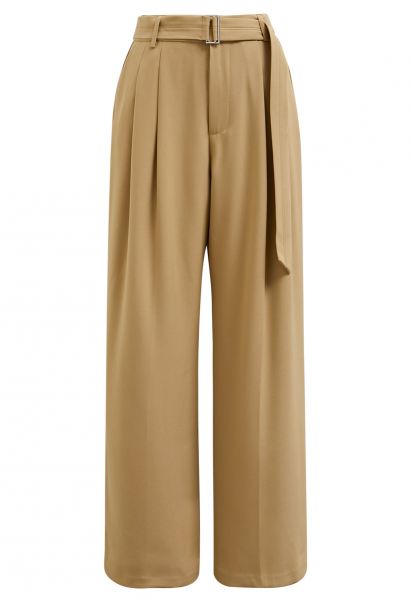 Belted Side Pocket Pleated Pants in Camel