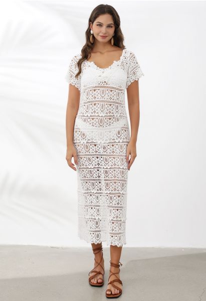 Lace Guipure Short Sleeve Cover-Up Dress