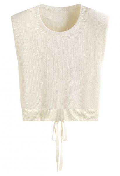 Tie-Back Sleeveless Rib Knit Top in Cream