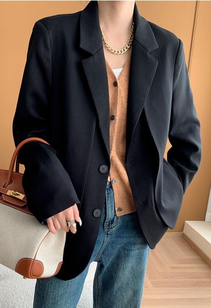 Fake Two-Piece Button Down Blazer in Black