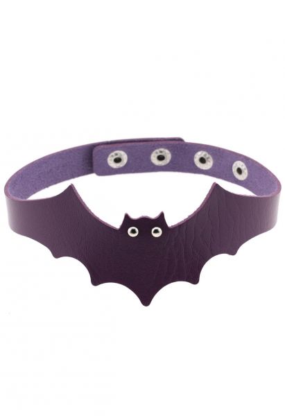 Cute Bat Faux Leather Choker in Purple