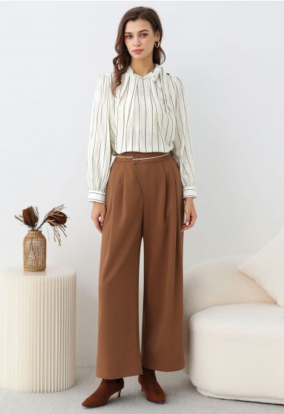 Contrast Piping Buttoned Pleats Palazzo Pants in Pumpkin