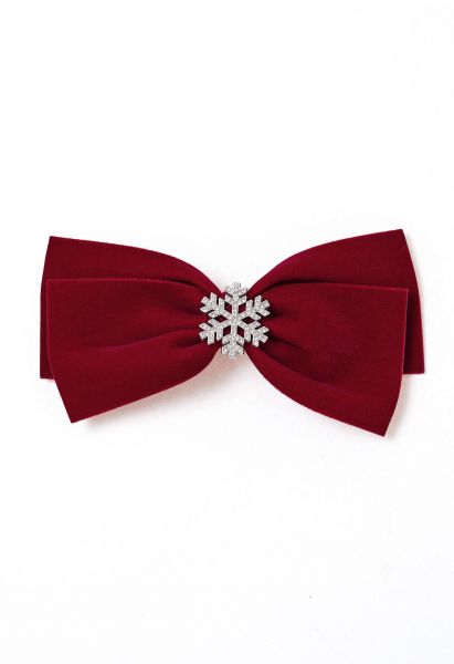 Snowflake Velvet Bowknot Hair Clip in Burgundy