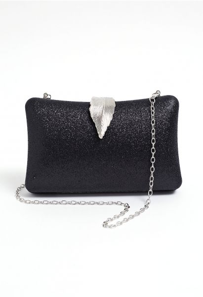 Solid Textured Leaf Clutch in Black