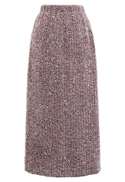 Chromatic Sequins Pencil Maxi Skirt in Dusty Pink