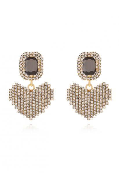 Full Rhinestone Heart Earrings in Smoke