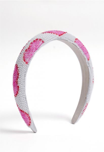 Heart Pattern Beaded Headband in Magenta