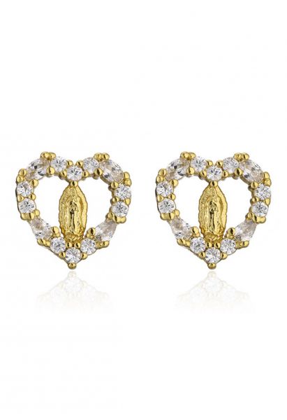 Rhinestones Virgin Mary Heart Earrings