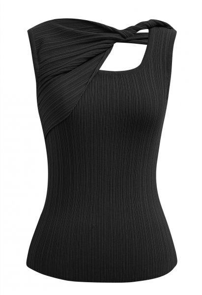 Twist Textured Sleeveless Knit Top in Black