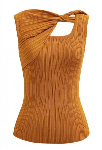 Twist Textured Sleeveless Knit Top in Pumpkin