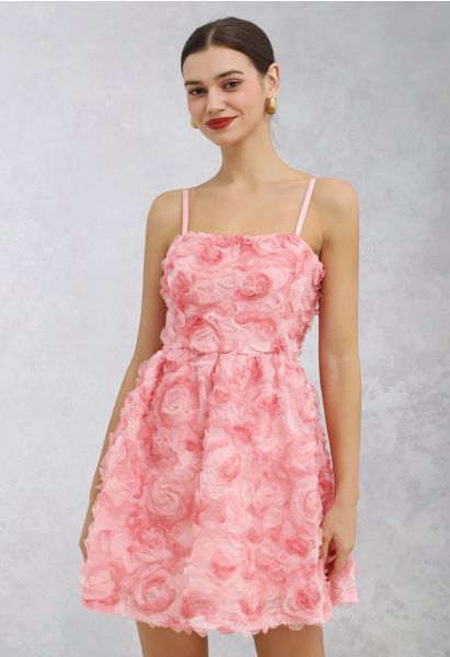 Rose Petal Lace-Up Back Flare Cami Mini Dress