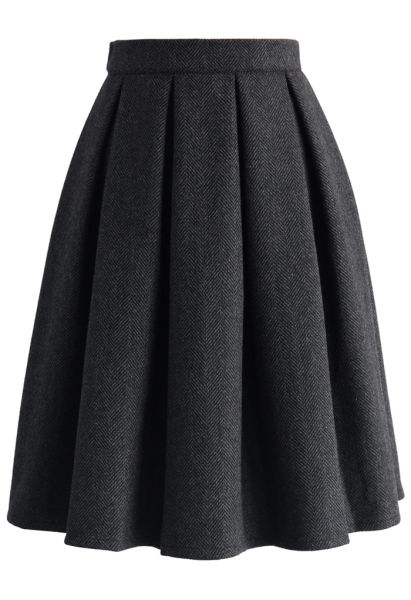 Wool-blend Pleated Twill Skirt