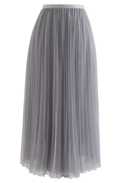 Call out Your Name Pleated Mesh Skirt in Dusty Blue