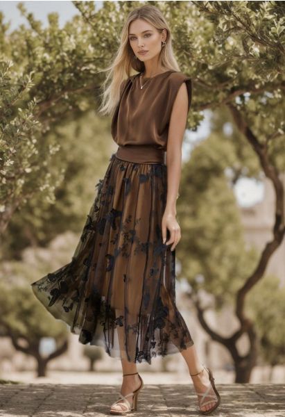 Chicwish Tan Black Butterfly Long Skirt - $13 (35% Off Retail) - From Jean