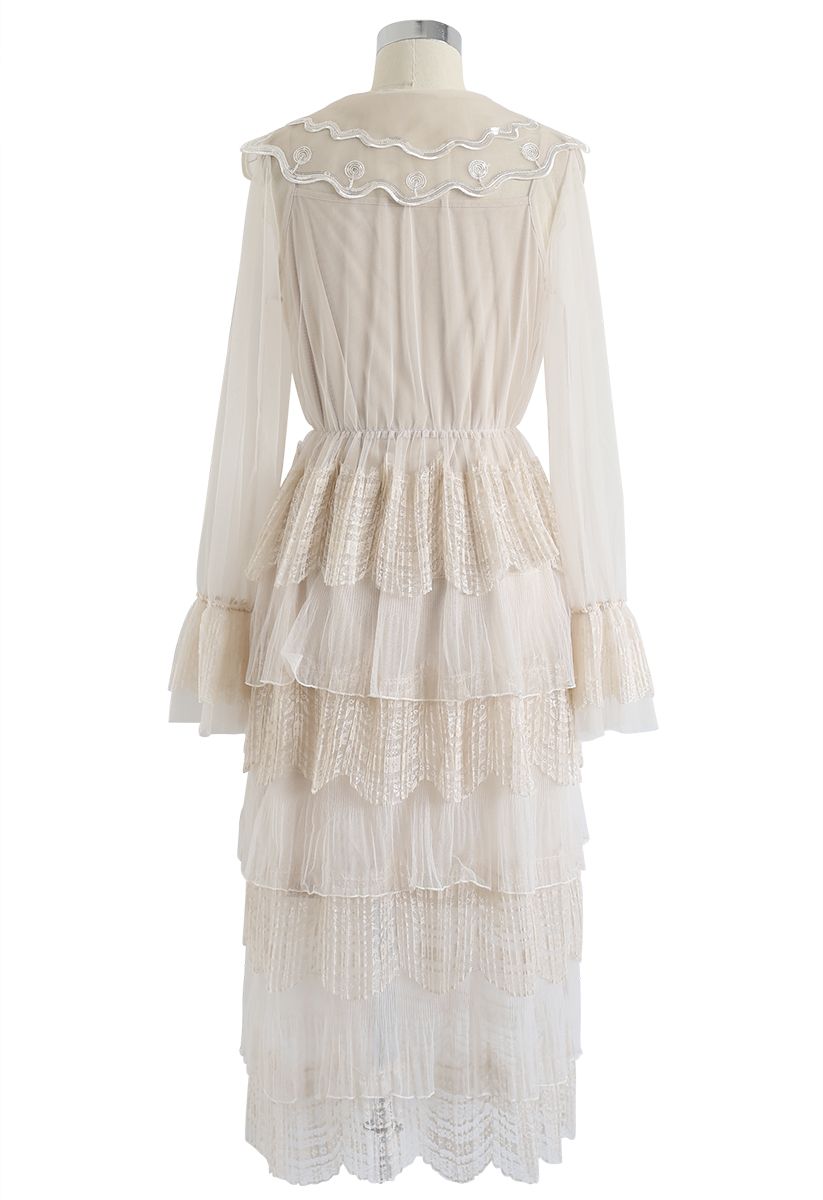 Lace Tiered Mesh Maxi Dress in Cream - Retro, Indie and Unique Fashion