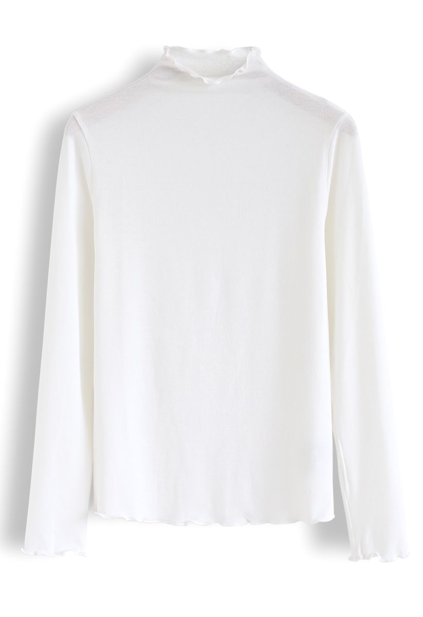 Mock Neck Wavy Knit Top in White - Retro, Indie and Unique Fashion