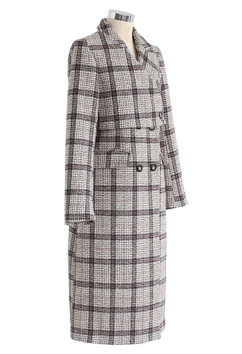 Plaid Double-Breasted Longline Coat - Retro, Indie and Unique Fashion
