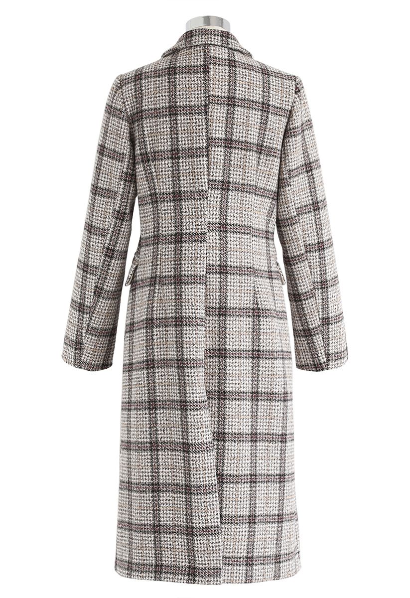 Plaid Double-Breasted Longline Coat - Retro, Indie and Unique Fashion