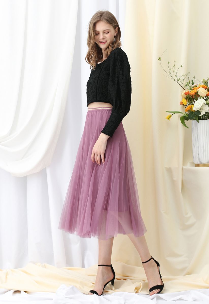 My Secret Garden Tulle Midi Skirt in Lilac - Retro, Indie and Unique ...