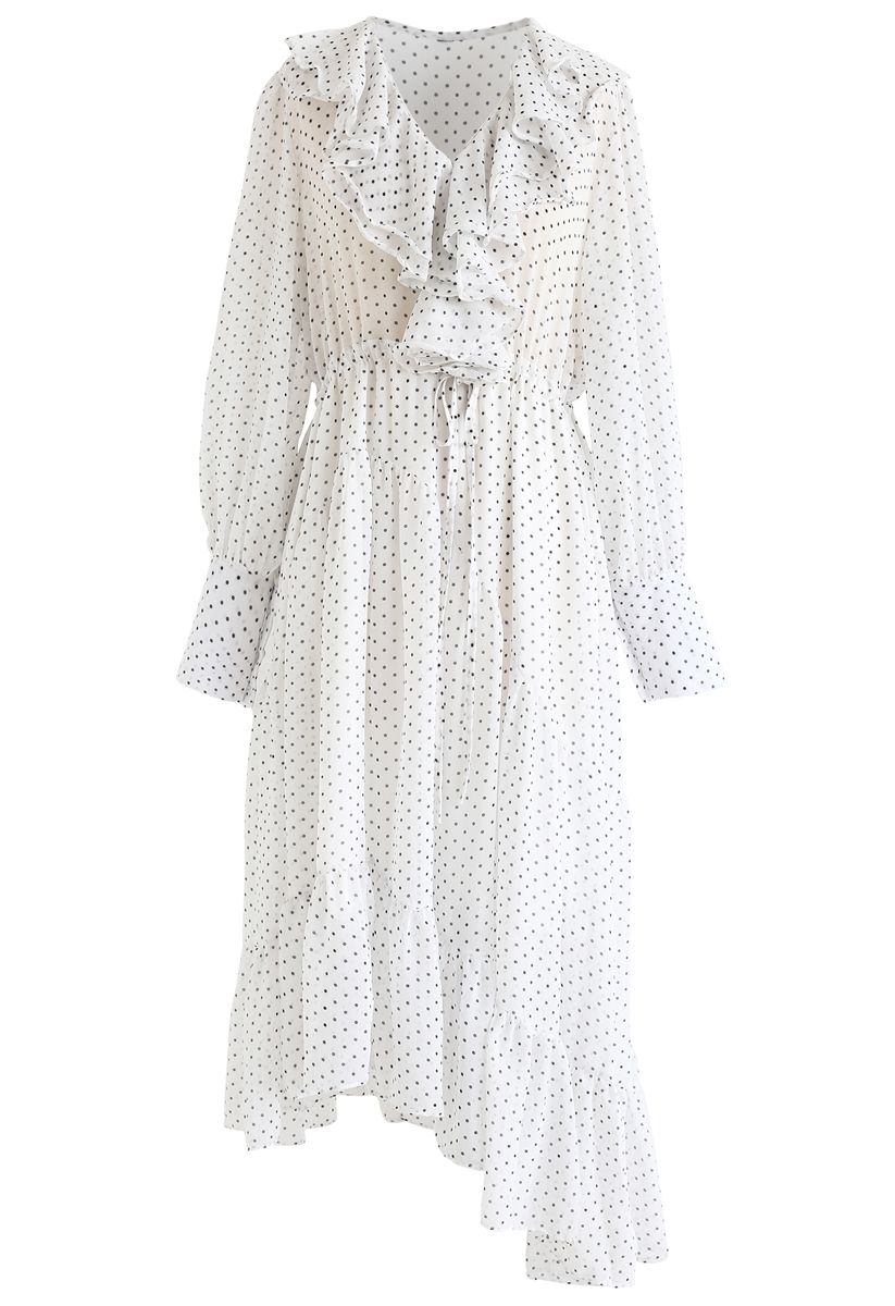 Dots Ruffle Trim Asymmetric Dress in White - Retro, Indie and Unique ...