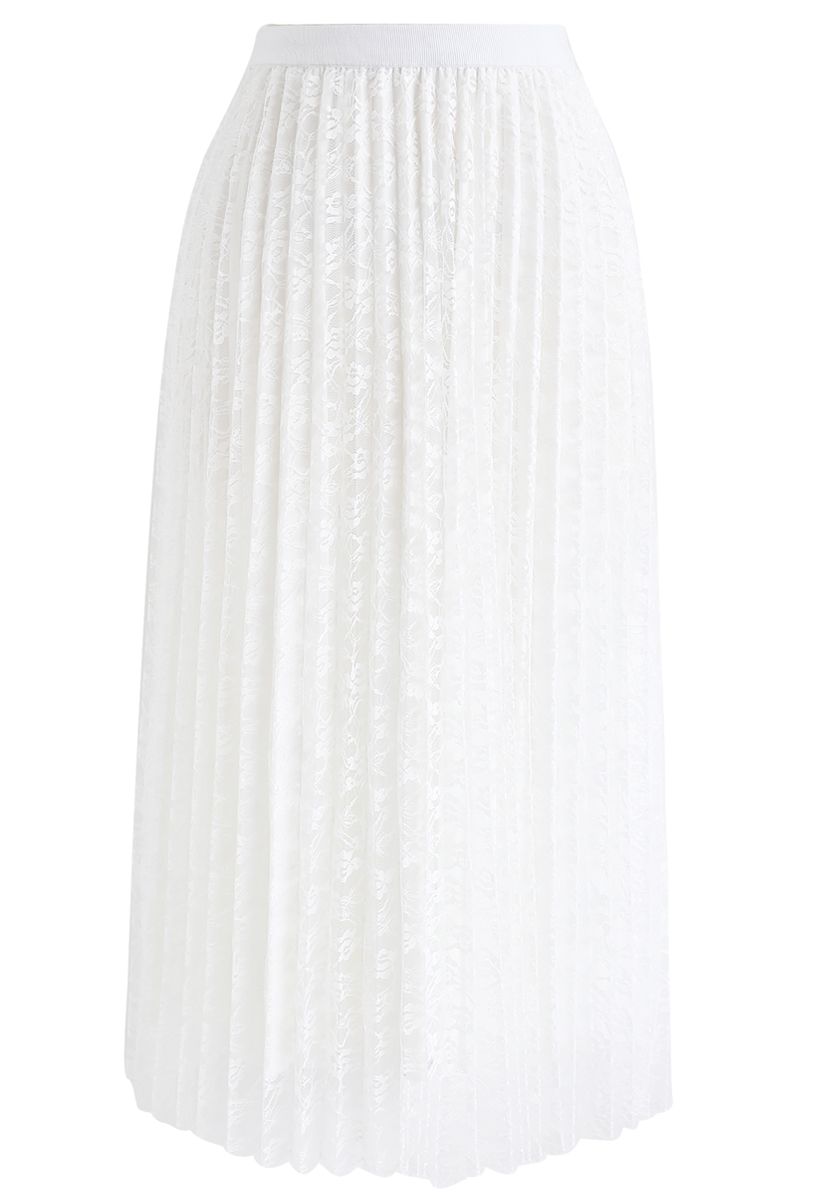 Reversible Floral Mesh Pleated Midi Skirt in White - Retro, Indie and ...