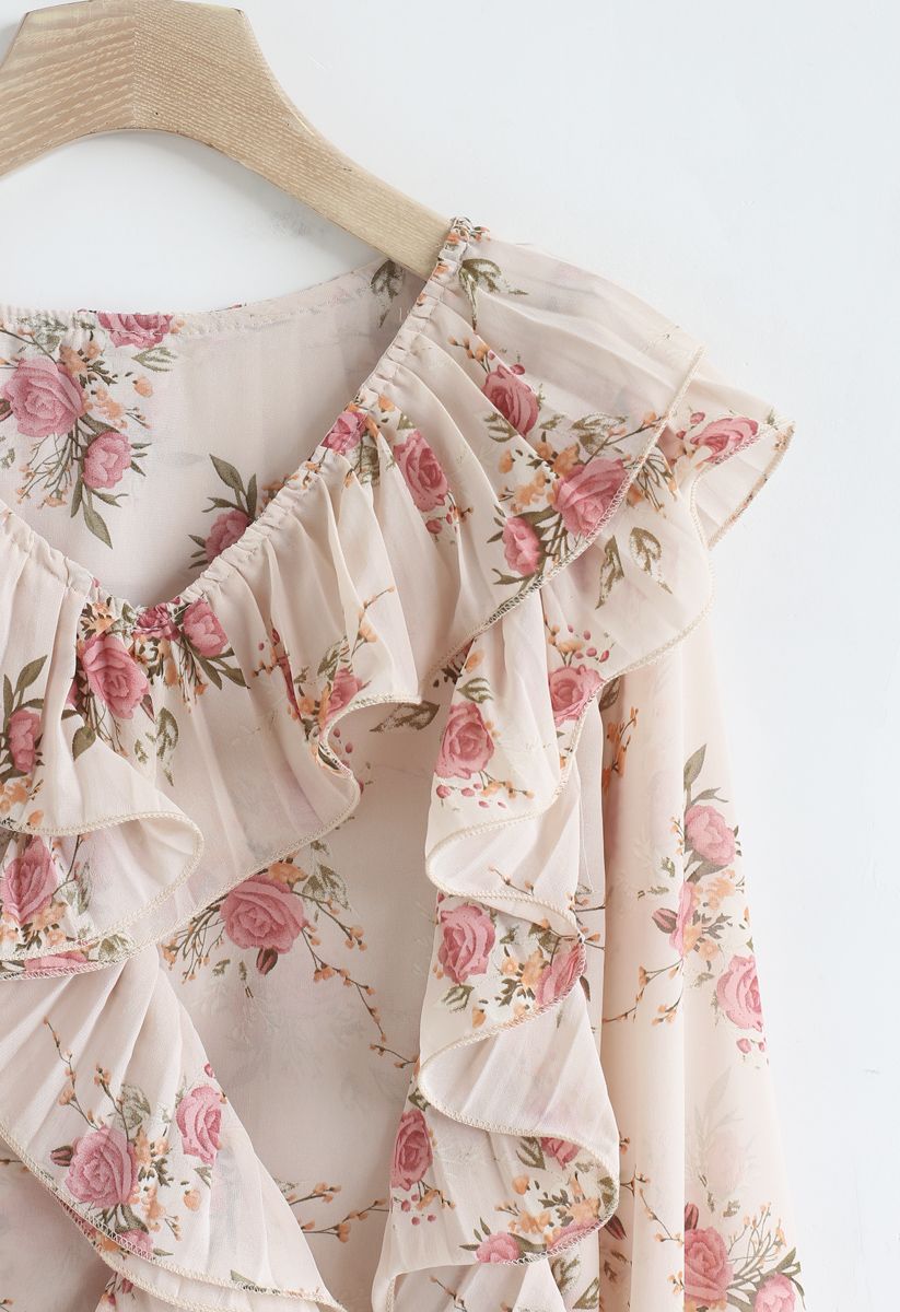 Floral Ruffle Sheer Top in Pink