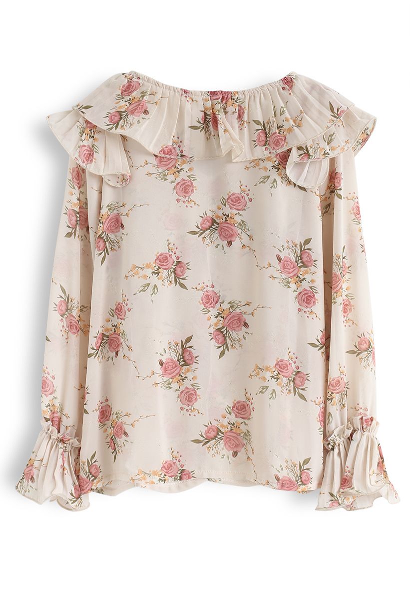 Floral Ruffle Sheer Top in Pink