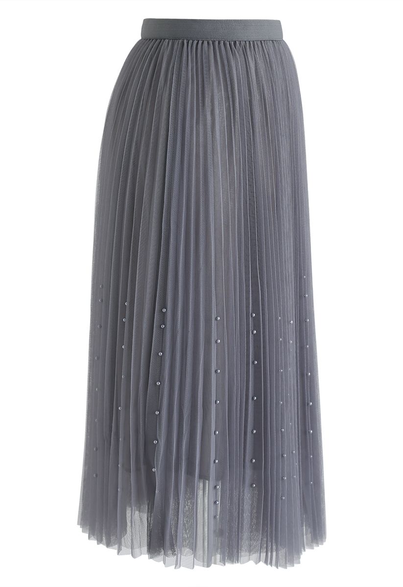Pearls Trim Mesh Tulle Pleated Skirt in Smoke - Retro, Indie and Unique ...