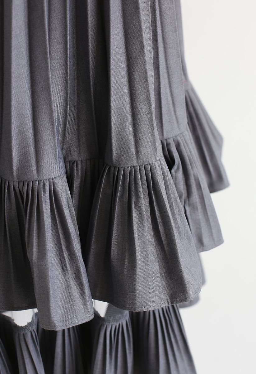 Ruffle Pleated Mesh Skirt in Smoke