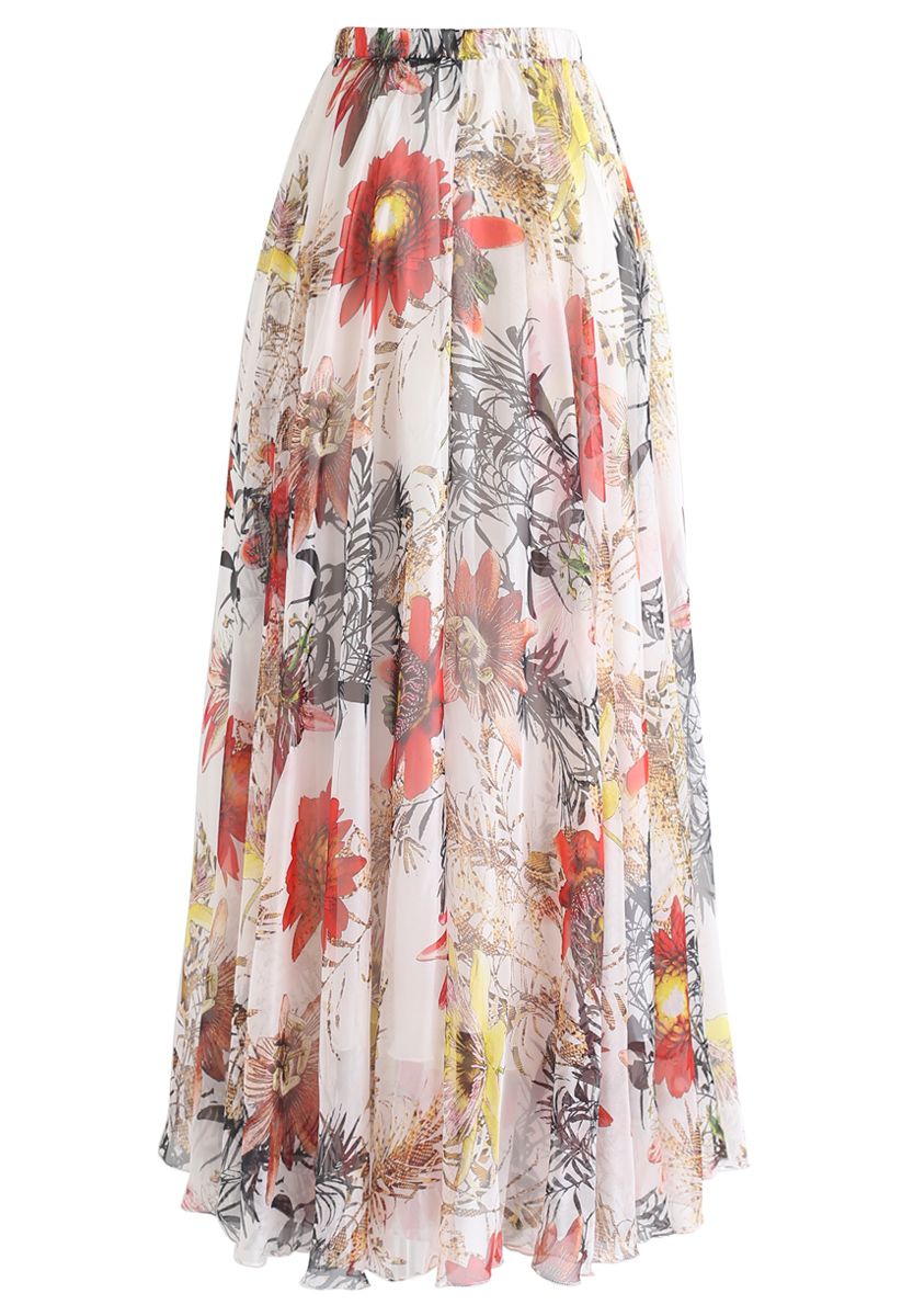 Red Floral Blossom Maxi Skirt - Retro, Indie and Unique Fashion