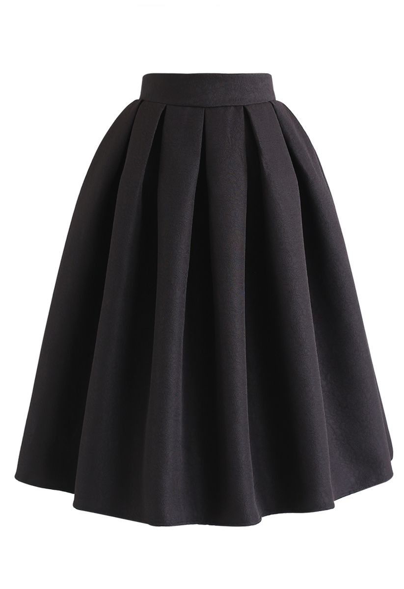 Jacquard Pleated A-Line Midi Skirt in 
