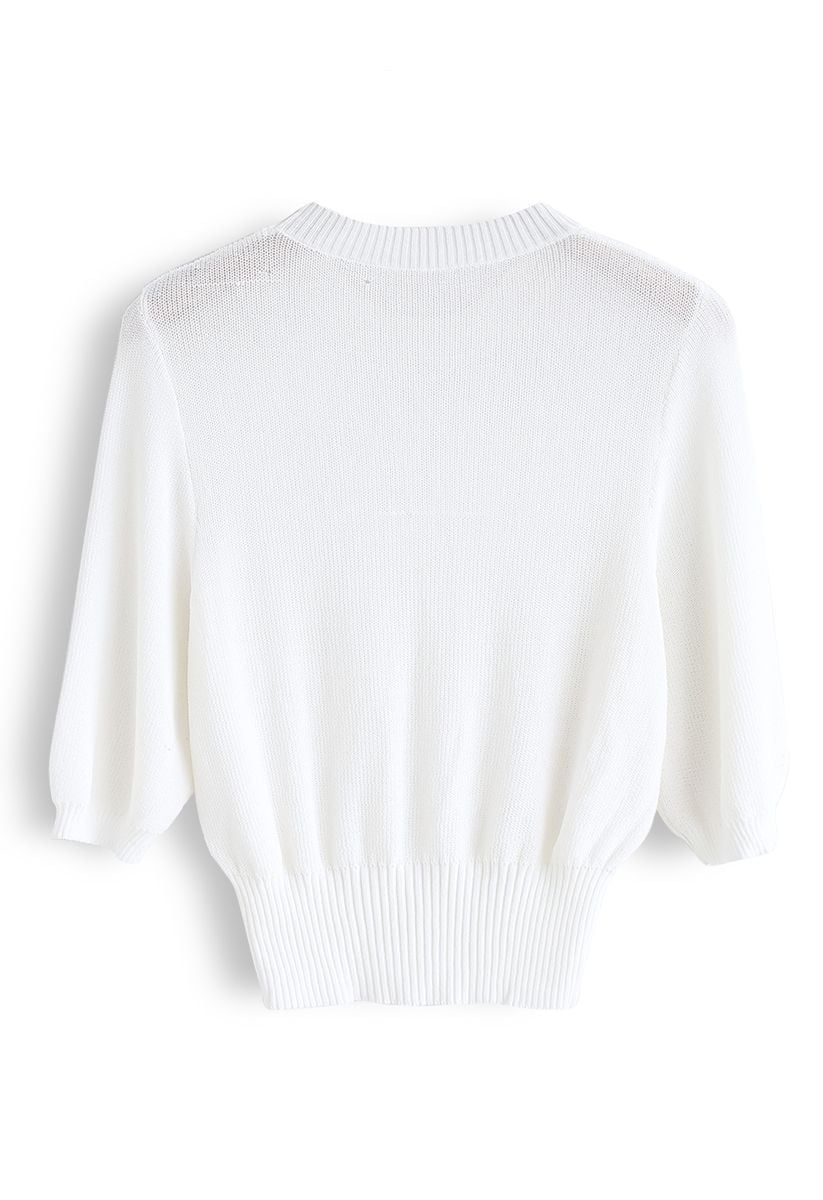 Round Neck Cropped Knit Top in White