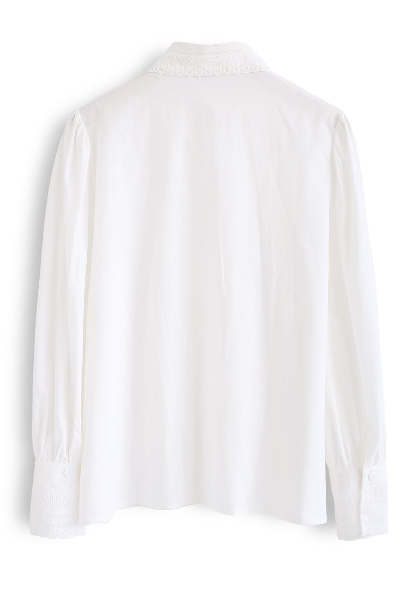 Button Down Crochet Trim Shirt in White - Retro, Indie and Unique Fashion