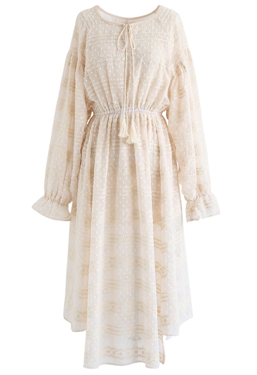 Flock Dots Batwing Sleeves Sheer Dress in Cream - Retro, Indie and ...