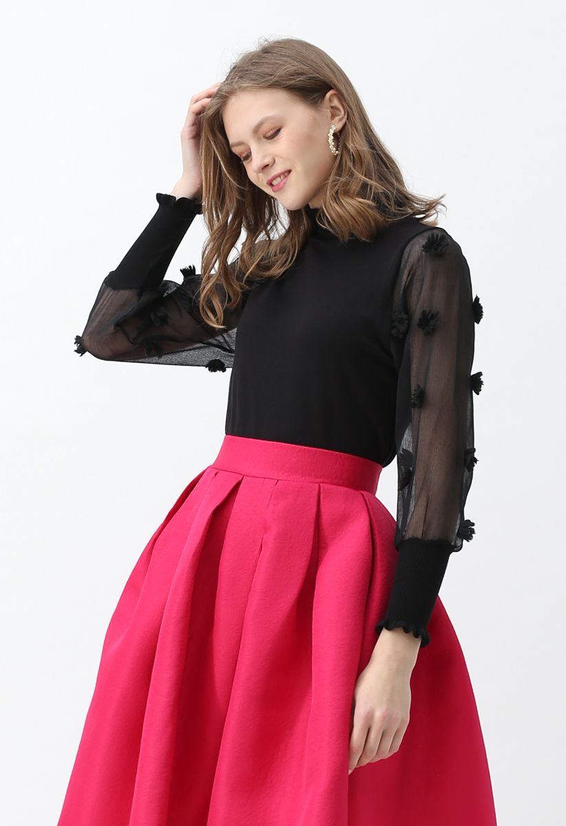 Cotton Candy Sheer Sleeves Knit Top in Black - Retro, Indie and Unique ...