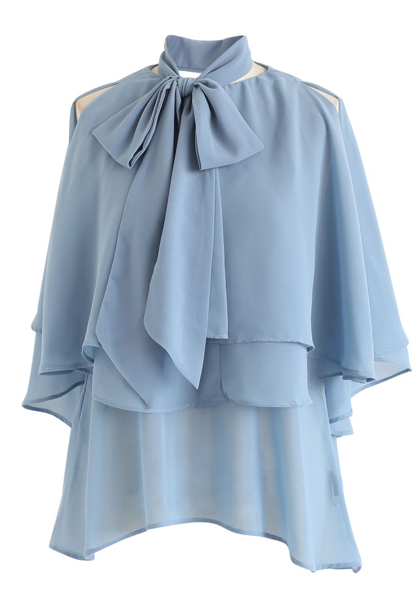 Flowy Ruffle Layered Cold-Shoulder Top in Blue - Retro, Indie and ...