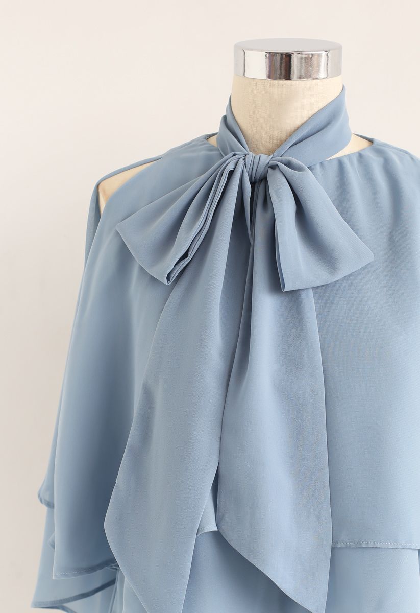 Flowy Ruffle Layered Cold-Shoulder Top in Blue - Retro, Indie and Unique  Fashion