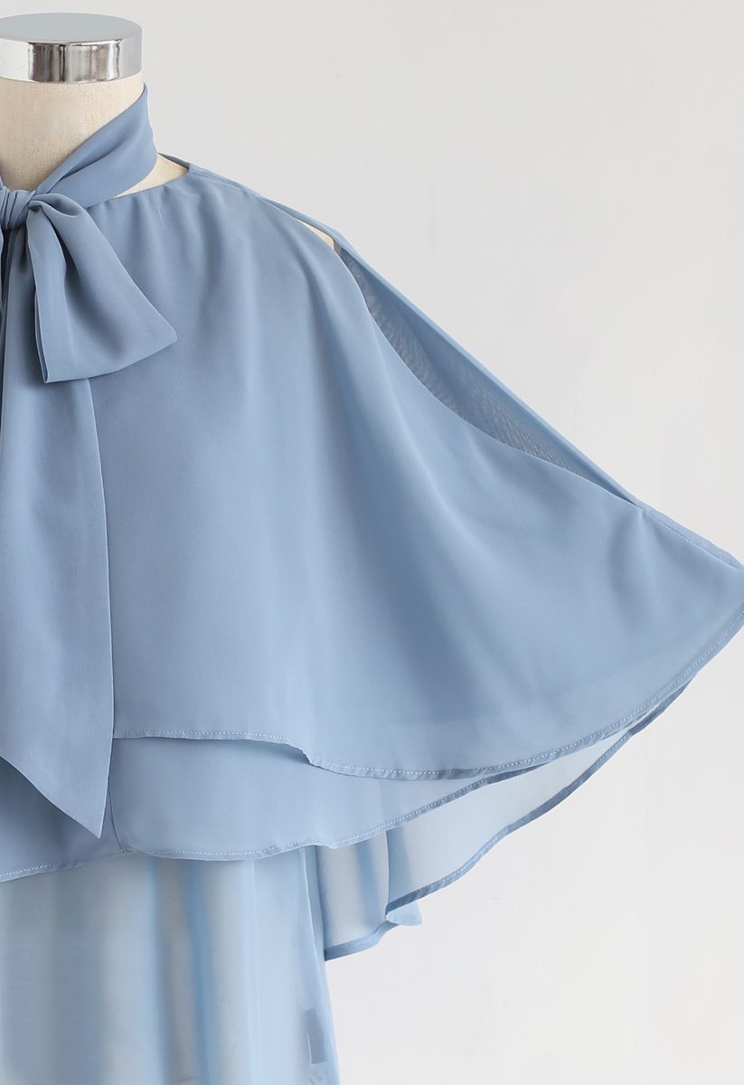 Flowy Ruffle Layered Cold-Shoulder Top in Blue