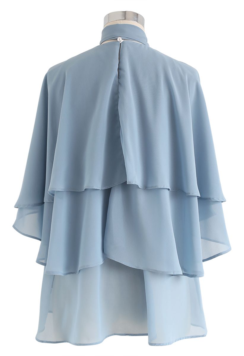 Flowy Ruffle Layered Cold-Shoulder Top in Blue